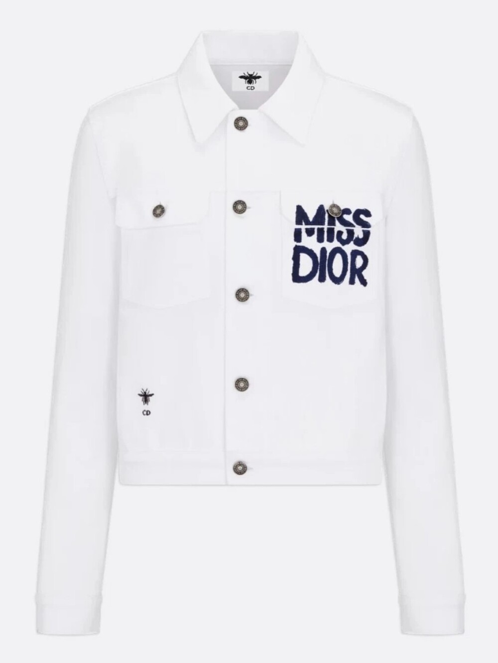 Dior White Denim Jacket with Navy 'Miss Dior' Embroidery 8